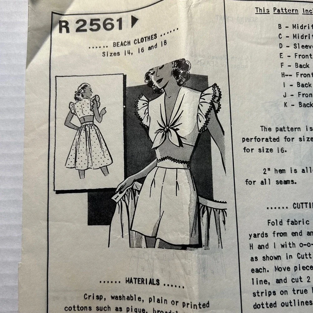 Mail Order Vintage 1960's? Pattern #K2561 Beach Clothes Sizes‎ 14, 16 & 18